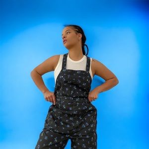 WeWoreWhat Slouchy Watercolor Ditsy Slit Overalls NWT